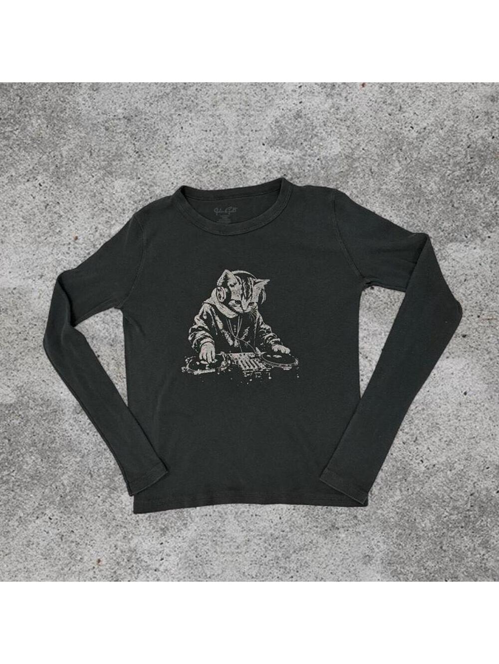 Brandy Melville black cat dj long sleeve top